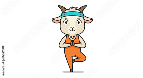 Cute Cartoon Goat Tree Pose Yoga Isolated On White Background Wellness and Mindfulness