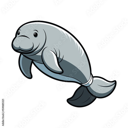 Cute Cartoon Manatee Clipart – Adorable Sea Cow Vector Illustration

