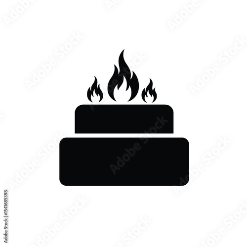 Black Silhouette Cake Three Flames Vector Icon White Background