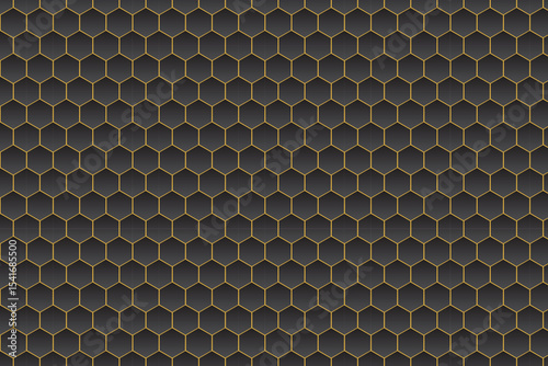 Abstract geometric hexagon pattern in black and gold