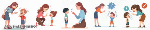 vector character woman scolding little child