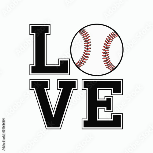 Baseball Love Typography Design – Sporty Word Art with Ball as Letter O