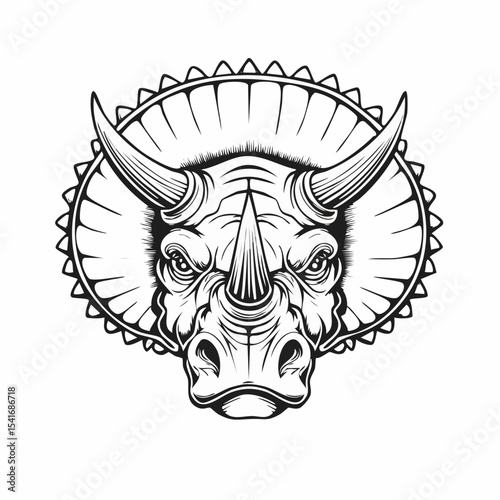 Triceratops Head with Large Horns Image Vector isolated on white background.