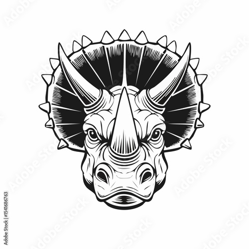 Triceratops Head with Large Horns Image Vector isolated on white background.