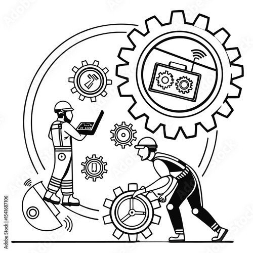 Innovative Mechanical Engineering Teamwork Displaying Collaboration in Design and Technology Solutions with Geared Precision and Expert Technicians