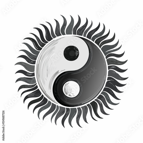 Sun Moon Yin Yang Symbol Illustrations isolated on white background.