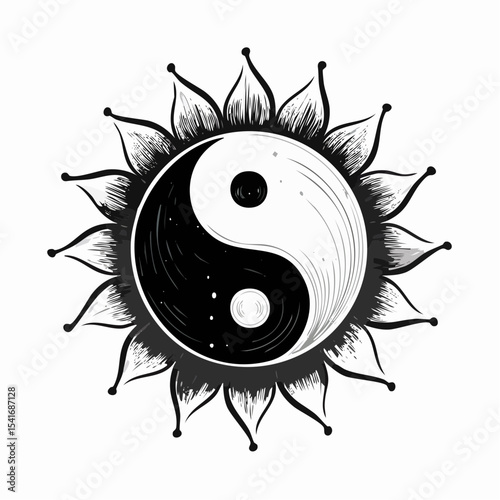 Sun Moon Yin Yang Symbol Illustrations isolated on white background.