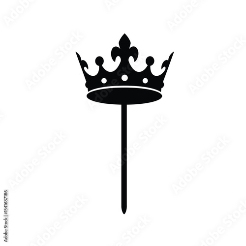 Black Silhouette Crown Stick Icon White Background