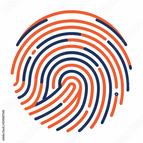 Abstract fingerprint made of orange and blue lines on a white background