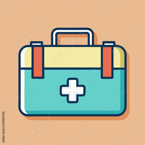 Colorful cartoon first aid kit illustration for healthcare and medical needs