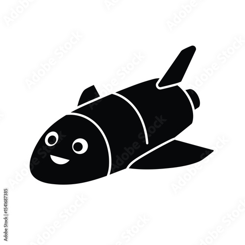Black Silhouette Cute Shuttle Vector Icon Happy Face White Background
