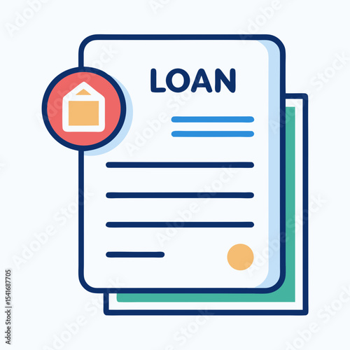 Illustration of a house loan document with associated real estate symbol
