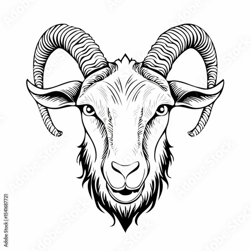 Goat Face Vector. Angry goat head vector illustration on white background.