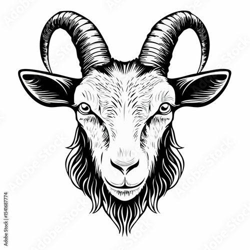 Goat Face Vector. Angry goat head vector illustration on white background.