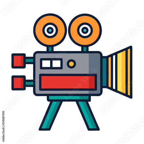 Stylized image of a vintage movie camera on a black and white background