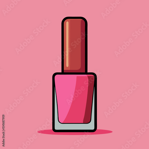 Stylized Pink Nail Polish Bottle Illustration against a Rosy Background Art