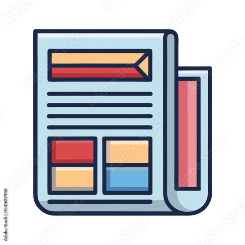 Colorful and Modern Newspaper Icon Illustration with Neat Lines and Bold Colors