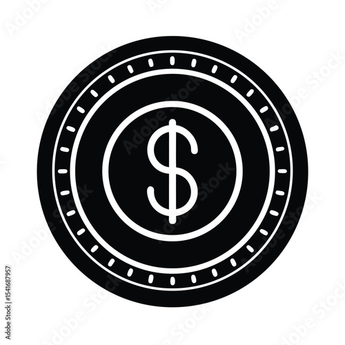 Coin Round With Dollar Symbol Outline Vector Illustration
