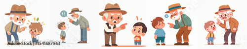 vector character grandfather scolding a little child