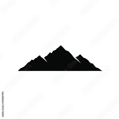 Black Silhouette Distant Mountain Range Vector Icon