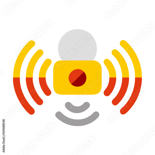 Colorful flat vector icon of a sensor transmitting waves, symbolizing wireless detection, signal broadcasting, or smart sensing.
