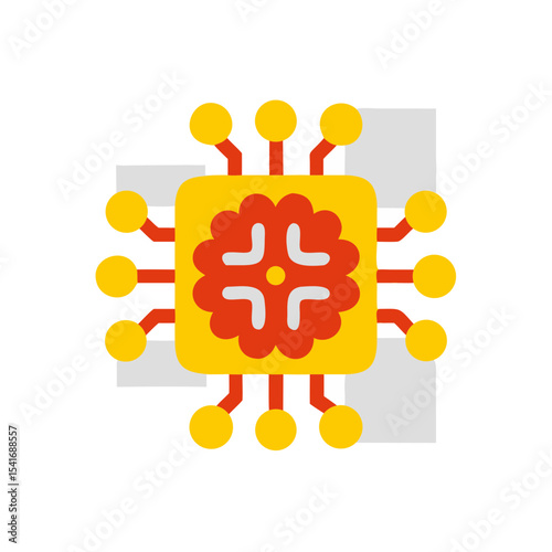 Colorful flat icon of an AI chip with neural design, symbolizing artificial intelligence processing and smart technology integration.
