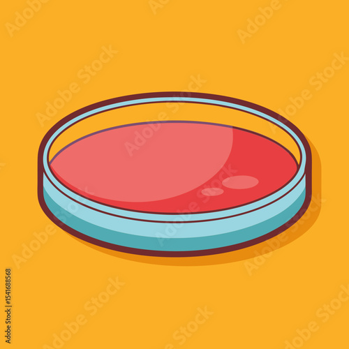 A stylized illustration of a Petri dish filled with red culture medium