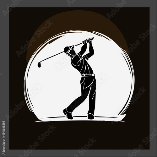 Silhouette of a golfer swinging a club at sunset on a golf course image vector.