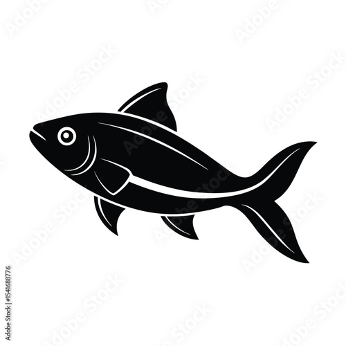 Fish Side View With Curved Tail Outline Vector Illustration