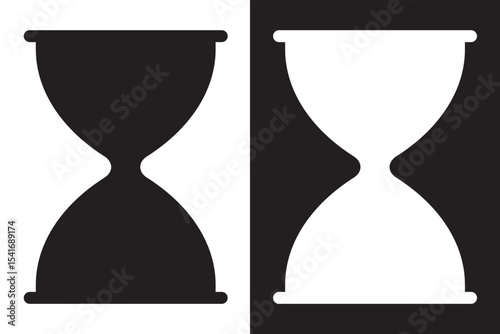 Hourglass icon set. Sand watch and sandglass, timer and watch symbol. Minimalist hourglass icon symbolizing time management. Simple design vector icon with black and white background.