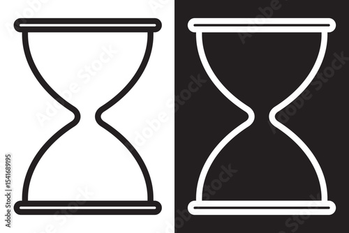 Hourglass icon set. Sand watch and sandglass, timer and watch symbol. Minimalist hourglass icon symbolizing time management. Simple design vector icon with black and white background.