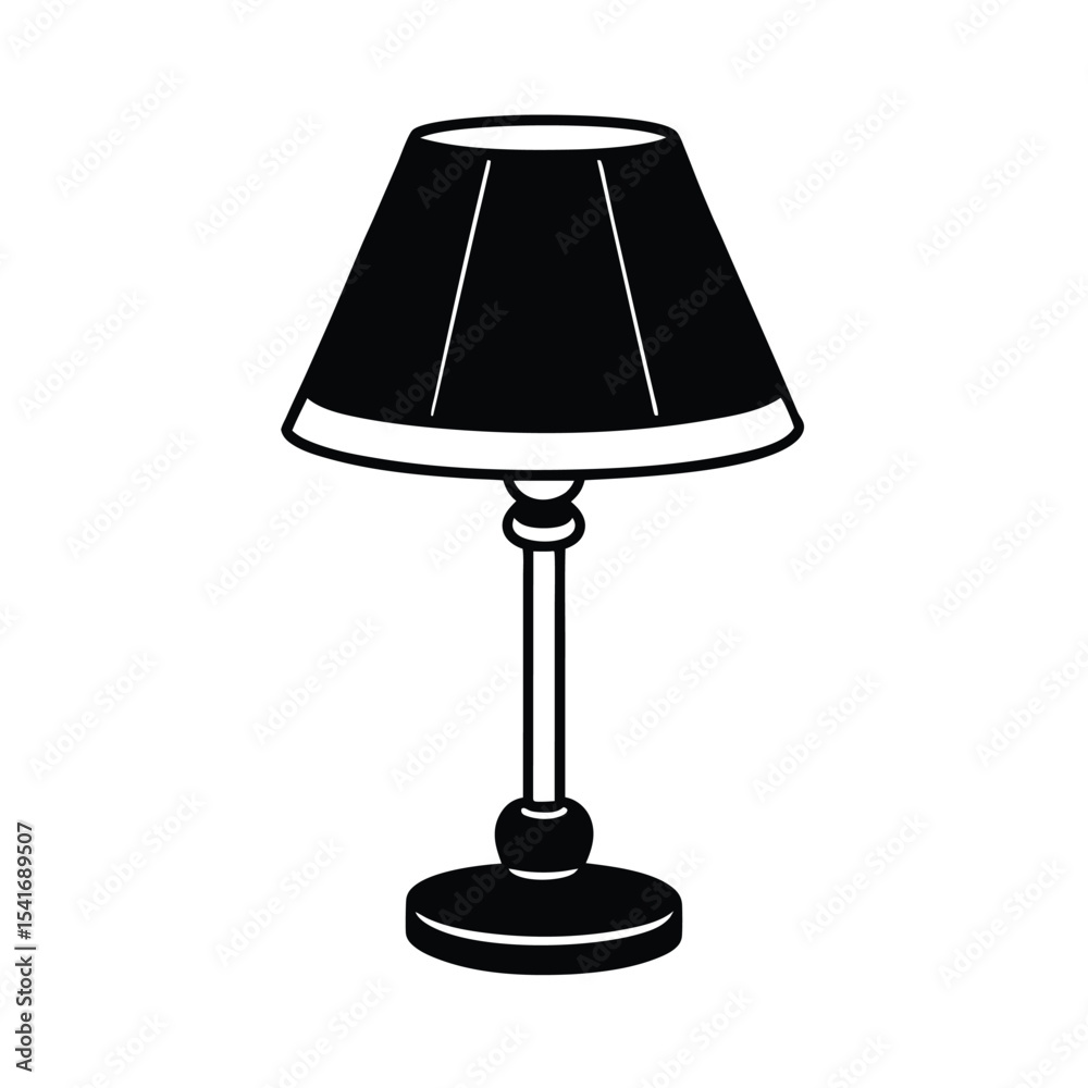 Fototapeta premium Lamp Round Shade And Straight Base Outline Vector Illustration
