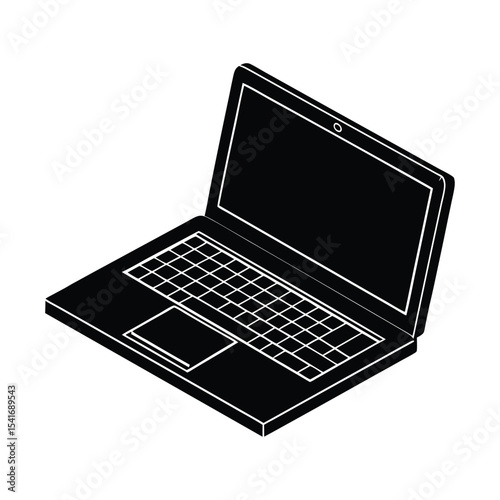 Laptop Open With Visible Screen Outline Vector Illustration
