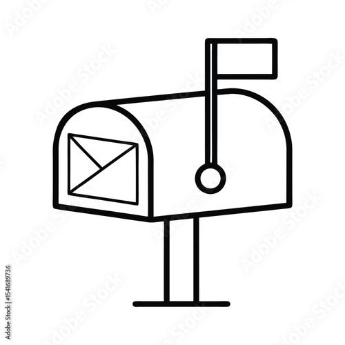 Mailbox Rectangle With Flag Outline Vector Illustration