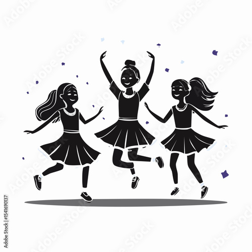 Girls Dancing Stylized Silhouette Stock Illustration on white background.