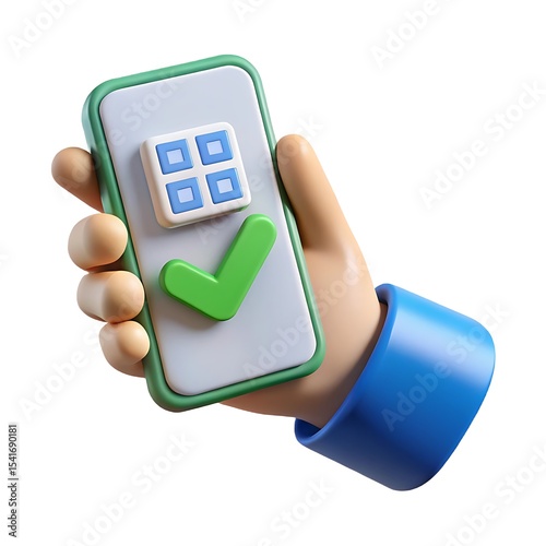 3D Hand Scanning QR Code on Phone Mobile Payment and Confirmation Icon