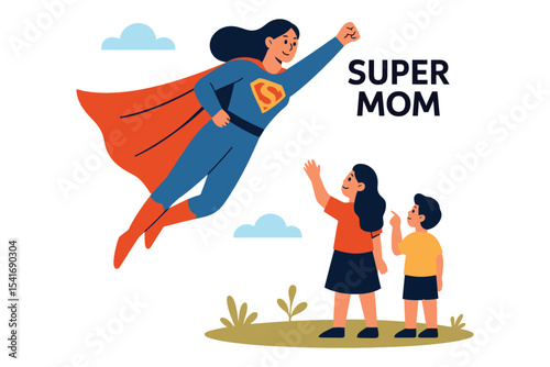 Super mom flying superhero costume with kids