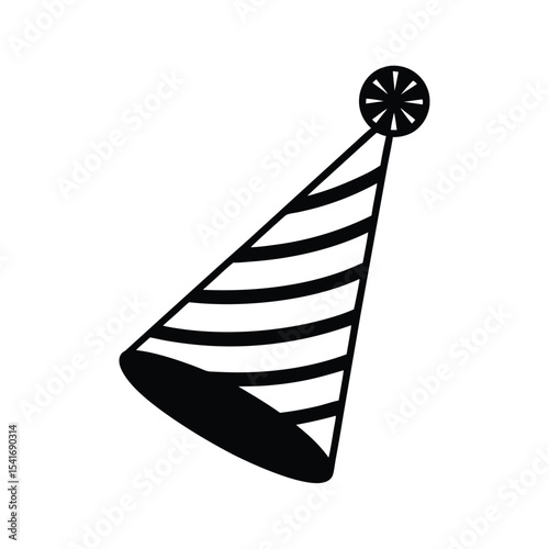 Party Hat Cone Shape With Pom Pom Outline Vector Illustration