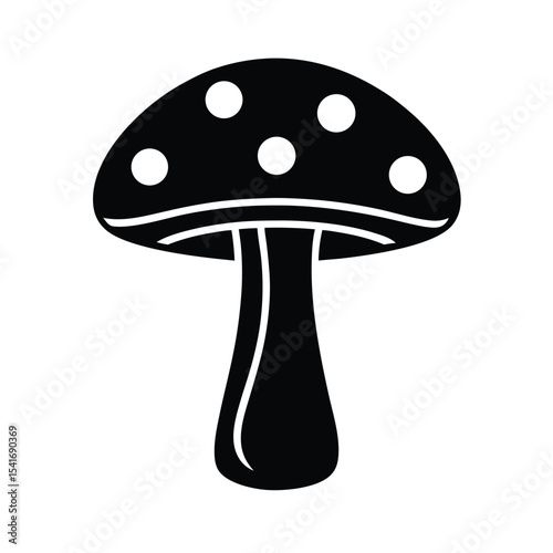 Mushroom Round Cap And Straight Stem Outline Vector Illustration