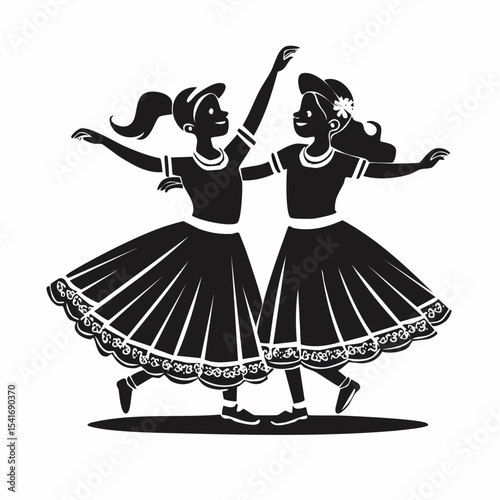 Girls Dancing Stylized Silhouette Stock Illustration on white background.