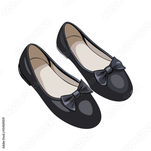 Vector illustration of classic ballet flats with bow detail on white background