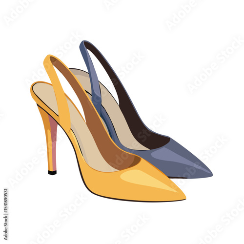 Vector illustration of elegant slingback heels with pointed toes on white background