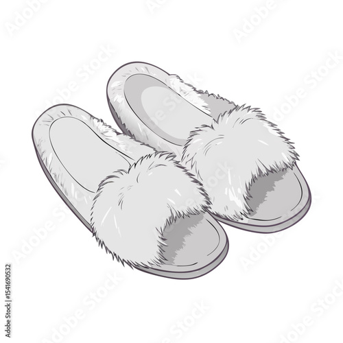 Vector illustration of cozy home slippers with fuzzy lining on white background
