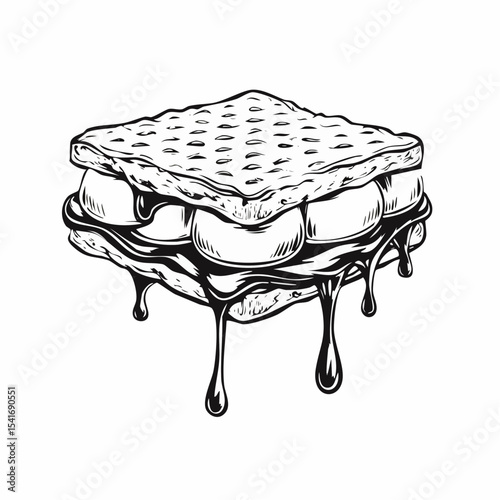 Smores Sandwich Dripping Image Vector Isolated on white background.