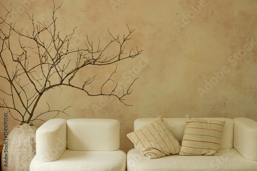 Minimalist beige livingroom. High quality photo