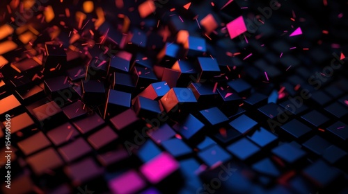 Abstract cubes exploding in vibrant colors, digital art