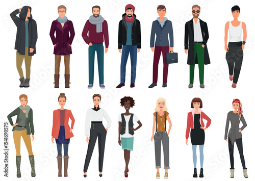 Fashion young people in stylish casual clothes collection