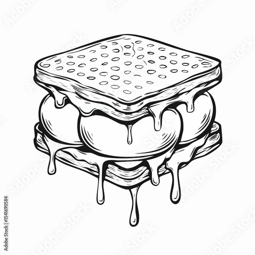 Smores Sandwich Dripping Image Vector Isolated on white background.