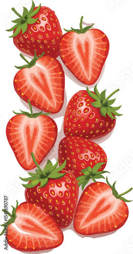 Vibrant and Fresh Strawberries A Delightful Still Life Featuring Both Whole and Halved Fruits for a Summery Visual Treat