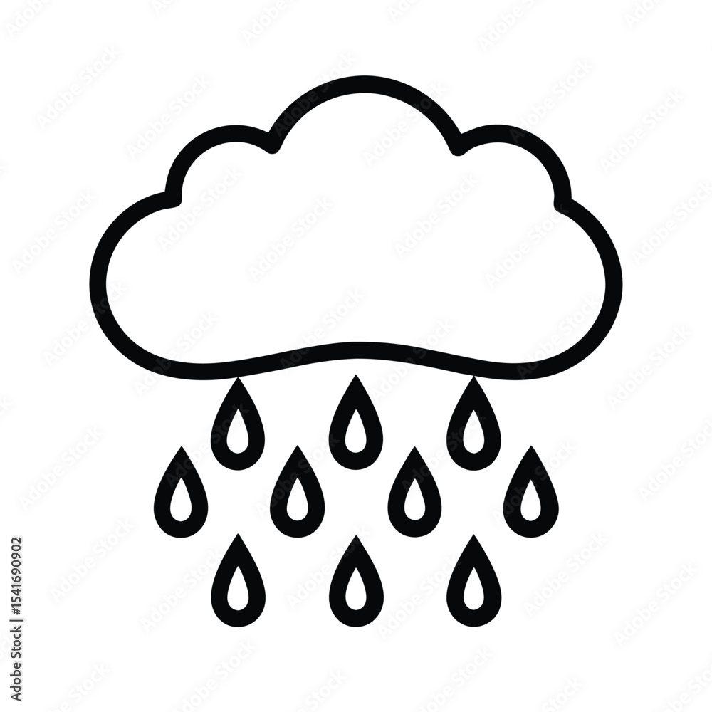 Rain Cloud Cloud With Falling Raindrops Outline Vector Illustration Rain Cloud Cloud With Falling Raindrops Outline Vector Illustration